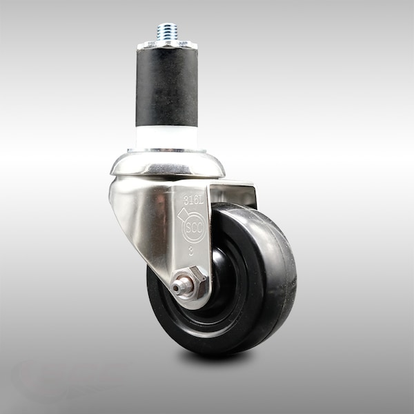 3 Inch 316SS Hard Rubber Wheel Swivel 1-7/8 Inch Expanding Stem Caster SCC